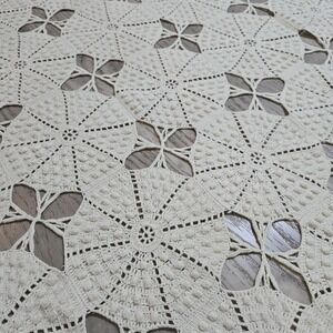 VTG Handmade Crochet Ecru Cotton Bedspread Coverlet King Bed cover 88x102‎ Rare